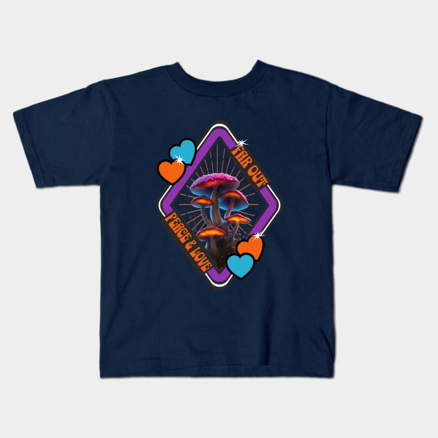 Far Out Peace & Love Groovy Psychedelic Purple Mushrooms Kids T-Shirt by 2HivelysArt